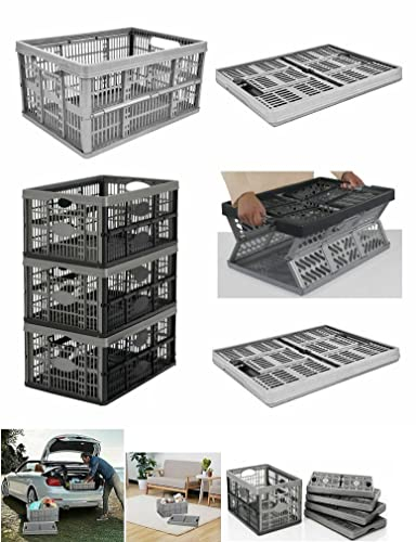 Monal Foldable Collapsible Plastic Storage Crate Basket Stackable For Kitchen Fruit Vegetable Bedroom Office Books toys 32 Litre (1 x Crate Only)