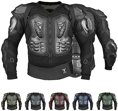 BULLDT Protektorenjacke Damen & Herren Titan für Motorrad Motocross ATV Skatebording Quad Scooter MTB Enduro Reiten Protektoren - Atmungaktiv 2in1 Jacke mit abnehmbar Rückenprotektor - Schwarz - 52
