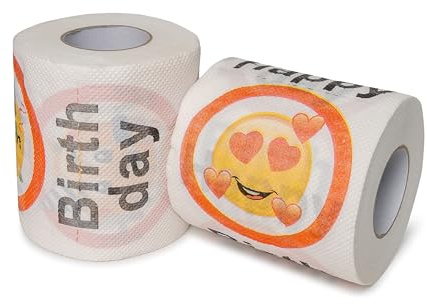 Carta igienica Happy Birthday, per ogni compleanno, 2 rotoli, decorazione per feste e confezione regalo, carta igienica con emoji divertenti, carta igienica divertente, articolo da regalo in rotolo