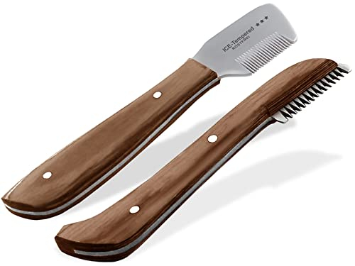 Trimmmesser Set für Hunde und Katzen mit Super Feiner und Super Grober Zahnung 2-Teilig Fellpflege Kamm für Hundefell Unterwolle Fellmesser Hundeschere Edelstahl Messer