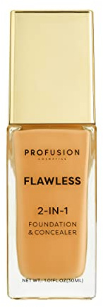 Profusion Cosmetics Flawless 2-In-1 Foundation and Concealer, Full Coverage | Caramel Skin Tone, Creamy Multi-Tasker, Blendable, Natural Finish, Seamless Glow, Vegan and Cruelty-Free, Rich Tan
