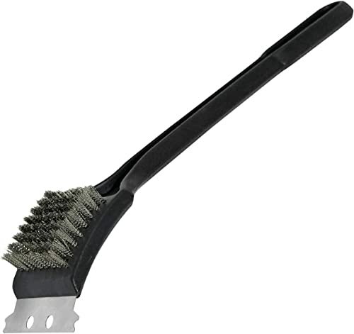 SPICOM Grill BBQ Brush and Scraper Cleaner - Heavy-Duty Construction - Long Handle - Wire Bristles - Grill Brush for Outdoor Grill with Extended - Steel Scraper - Black