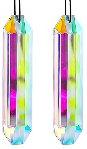 HDCRYSTALGIFTS Lot de 2 prismes en cristal de 12,7 cm pour fenêtre d'intérieur avec cristaux hexagonaux colorés AB, attrape-rêves arc-en-ciel pour Noël, terrasse