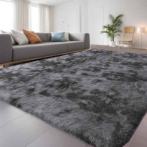 QUINZI Alfombras Suaves de Pelo Largo alfombras Modernas y mullidas y Suaves para Dormitorio salón habitación Infantil, alfombras peludas Antideslizantes de Piel sintética (Gris Oscuro, 160 x 230