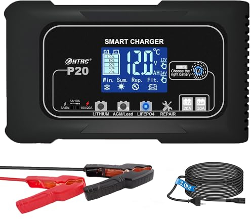 SolaMr Caricabatterie per Auto da 20A, Mantenitore Automatico Intelligente di Batteria da 12 e 24 V con Ricondizionamento a impulsi per Camion, Moto, Batterie Marine al litio e al piombo - P20