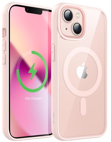JETech Magnetisch Hülle für iPhone 13 6,1 Zoll Kompatibel mit MagSafe, Stoßfeste Stoßstange Handyhülle, Solid Farbe Matte TPU Rahmen, Anti-Kratzer Transparent Rückseite (Rosa)