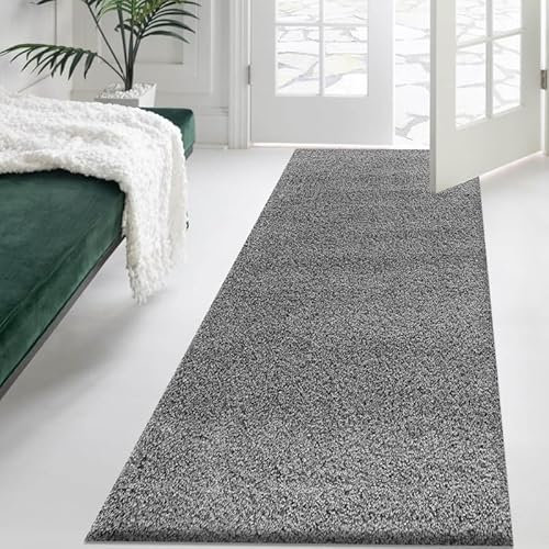 Cozy Haven Shaggy Collection Runner Rug - Hallway Carpet Runners, Non-Slip Floor Mats for Kitchen, Living Room, Corridor, Entryway, Door Entrances – (Grey, 80x150 cm)