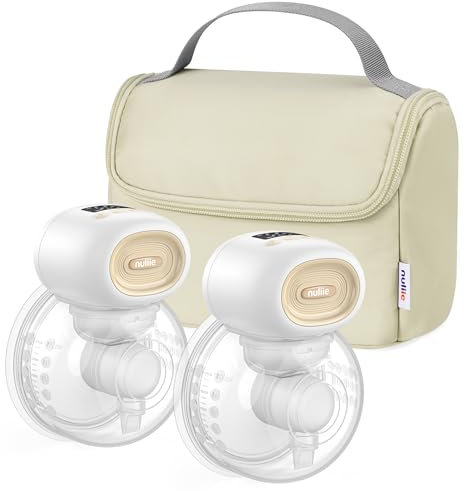 Nuliie Milchpumpe Elektrisch tragbare, Elektrische Milchpumpe freihändig mit 4 Saugmodi und 12 Stufen, inklusive 14/17/20/24/27 mm Flansch für jede Mutter (2Packs, White)