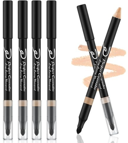 Apooliy 4 Stück Concealer-Stift mit Schwamm, volle Deckkraft, wasserfester Abdeckstift für dunkle Augenringe, Hautunreinheiten, Altersflecken, Akne, Sommersprossen