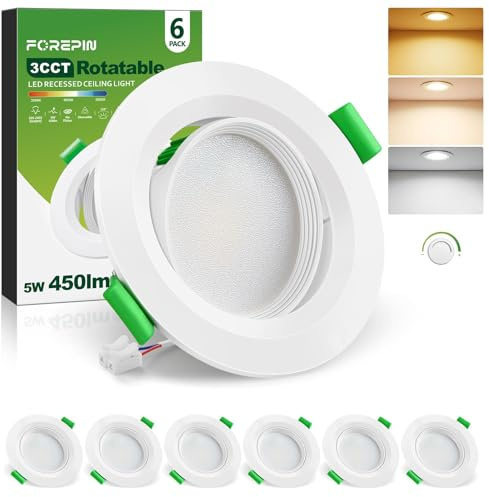 Forepin Spot LED Encastrable Orientable, 5W Spots de Plafond Encastre Blanc Chaud 3000K Blanc Neutre 4000K Blanc Froid 6000K Réglable, Spot Salle de Bain IP44 pour Salon Cuisine, Trou Φ68-80mm