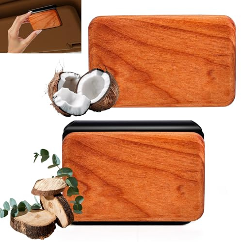 Set da 2 Profumatori per Auto da Aletta Parasole, Diffusore di Profumo in Legno (Teak e Cocco) con Clip per Aletta Parasole, Deodorante Lunga Durata per Auto, SUV e Camion, Profumo per Auto