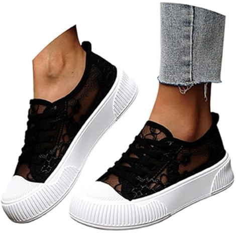 SKFLABOOF Summer Shoes Baskets traditionnelles en tissu pour femme - Blanc - Élégantes et confortables - Chaussures d'été plates - Pour dirndl, festival