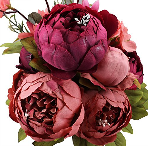 Duovlo Konstgjorda blommor vintage konstgjord pion silkesblommor bröllop heminredning, förpackning med 1 (ny röd)