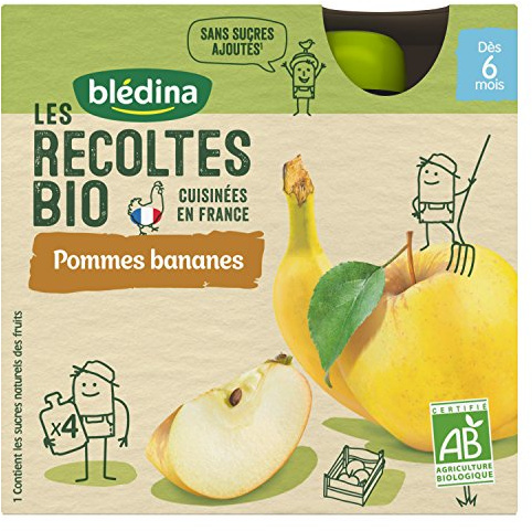 Blédina Les Récoltes Bio 24 gourdes Pommes/Bananes Desserts Mixtes (Pack de 6x4 gourdes)