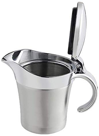 Tubayia 450ml Stainless Steel Double Insulated Gravy Boat Sauce Jug Pourer with Non-drip Lid