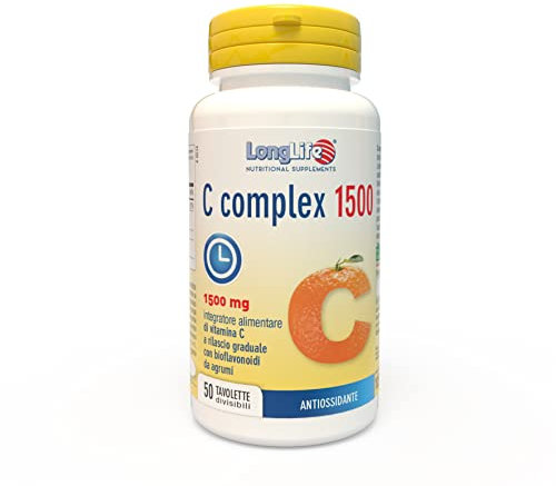 LongLife® C complex 1500 | Vitamina C 1500mg rilascio graduale | Alto dosaggio | Con bioflavonoidi da agrumi e quercetina | Difese immunitarie | 100 giorni di trattamento | Senza glutine e vegano