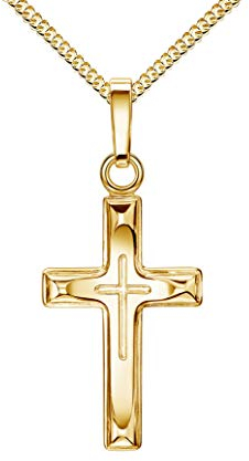 JEVELION TaufKreuz-Anhänger Goldkreuz Jesus Christus Kettenanhänger 333 Gold 8 Karat Mit Kette 36 cm