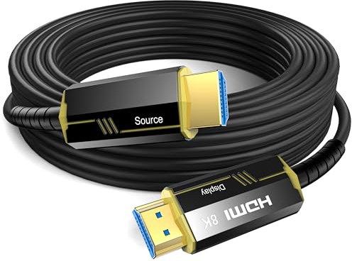 DGHUMEN Câble HDMI Fibre Optique 2.1 8K 20m, Haute Vitesse 48Gbps 8K@60Hz 4K@120Hz 144 Hz Câble HDMI 2.1 Compatible avec PS5, PC, Projector, Moniteur, 8K UHD TV/HDTV, Xbox