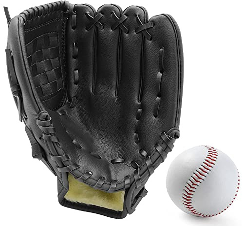 Baseball Glove,Baseball Softball Mitt with Ball for Kids Youth Adults Training and Beginner,Right Hand Throw,Left Hand Glove (Black, 12.5in)