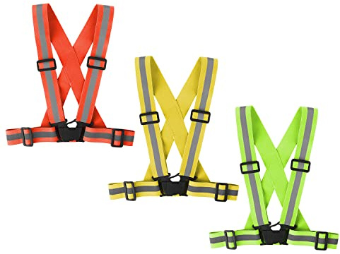 Famnosta Running Reflective Vest Gear 3 Pack Adjustable Safety Vest for Women Men High Visible Reflective Straps Vest for Running Cycling Motorcycling(Green,Orange,Yellew)