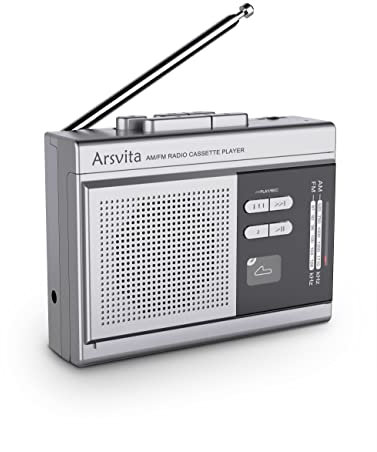 Arsvita Bärbar kassettspelare och inspelare, kassett till MP3 digital omvandlare, AM/FM radiotejp Walkman, stöder 4-32G Micro SD-kort, inbyggd högtalare och mikrofon, silver
