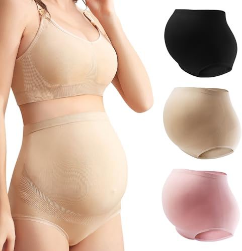 Mama Plus Women's Over Bump Maternity Underwear High Waist Seamless Pregnancy Briefs Nylon Panties Multi-Pack (Multicolor-A 3 Pack)