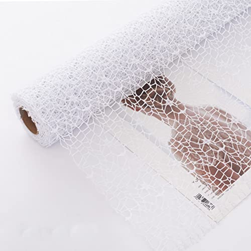 Korean Jacquard Net Mesh Openwork Floral Wrapping Paper 1 Roll Florist Supplies Flower Bouquet Wrapping Paper Floral Supplies for Fresh Flowers, 50cm x 5 Yard (White)