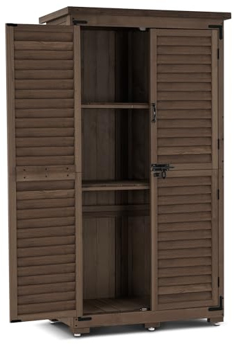 MCombo Outdoor Storage Cabinet, Garden Storage Shed, Outside Vertical Shed with Lockers, Outdoor 63 Inches Wood Tall Cabinet for Yard and Patio 0870 (Brown)