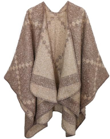 Miaikvs Women poncho Cape Reversible Oversized Warm Open Front Shawl Scarf Wrap Cardigan Blanket Wraps（Square khaki）