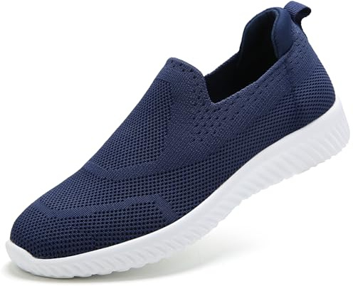 Slip On Shoes for Women Trainers Memory Foam Arch Support Plantar Fasciitis Orthopedic Shoes Ladies Lightweight Comfort Sock Running Shoes Gym Walking Sneaker Navy UK 7