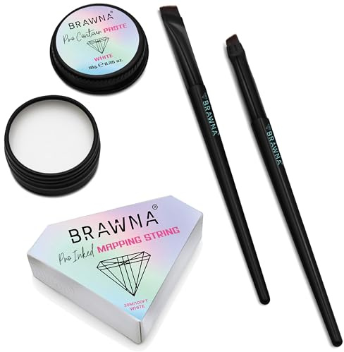 BRAWNA Kit de cartographie des sourcils – Pâte et ficelle blanches, 2 pinceaux inclinés