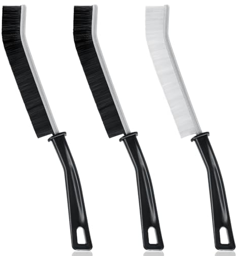SWKJ Cepillo de limpieza para hendiduras, 3 piezas, cerdas duras, mango largo, para cocina, baño, inodoro, cepillo de limpieza para azulejos, ranuras, ventanas, puertas, rieles