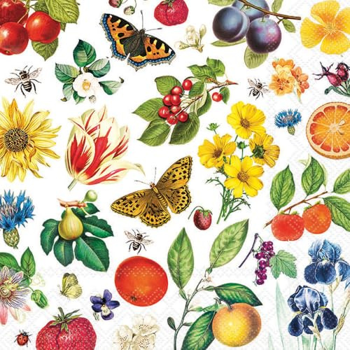 Ambiente Serviette Colourful Year Papier Sommer Motive 33x33 cm 20 Stk. weiß bedruckt, ideal für Dekoration und kreative Techniken