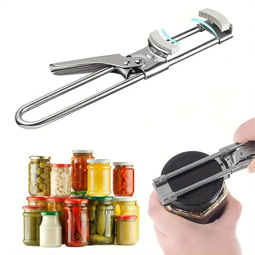 Addein burköppnare, burköppnare för artrithänder, justerbar burk och flasköppnare, rostfritt stål kökspryl flasköppnare