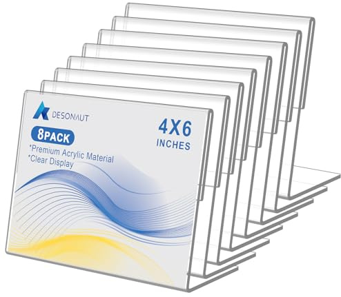 DESONAUT 8 pack Acrylic Sign Holder 4 x 6 Inches,Clear Plastic Sign Holder Paper Photo Display，Menu Tabletop Stand，Clear Acrylic Picture Frame，Flyer Holder（Horizontal）
