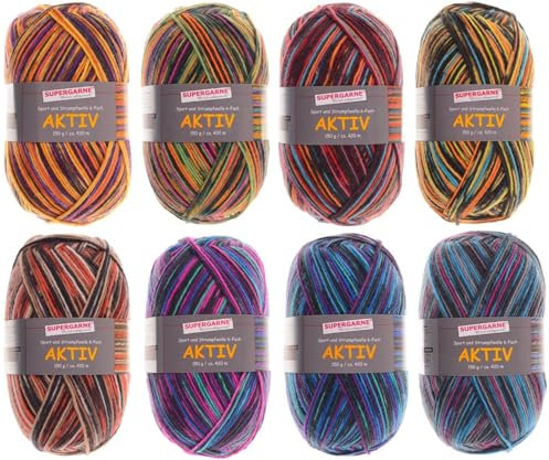SUPERGARNE Sockenwolle Aktiv 6-fädig - 1200 g (8x150g), Strapazierfähig, Maschinenwaschbar, Made in Italy, Ideal für Socken und Strickprojekt (AFRICA)