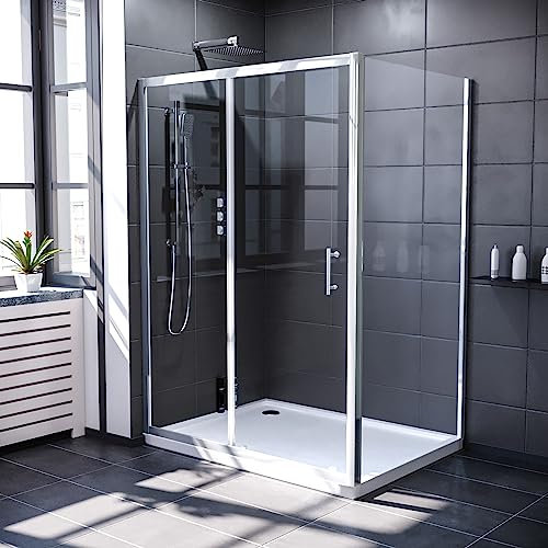 Nes Home 1400 x 700mm Shower Enclosure Sliding Door & Glass Side Panel Chrome