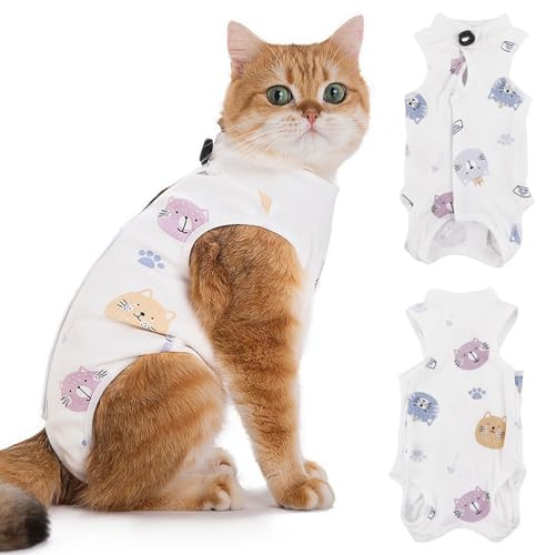 LOMSUXA Tuta per Recupero Gatti, Body Gatto Postoperatorio, Vestito Chirurgico Animale Domestico, Gatto Femmina Post Intervento Tutina,per Ferite Addominali o Malattie Pelle,per 4-7 kg (Stile A)