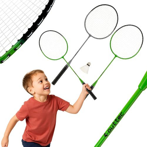 Outtec® Set de Badminton – 2 Raquetas de Badminton con Volante EVA, Construcción de 2 Piezas, para Juegos al Aire Libre, Set de Federball con Encordado de Nylon 16-18 lbs, para Ocio y Deporte