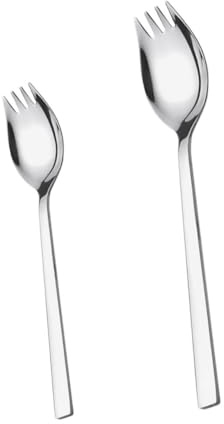 KOCKSHION 2 Piezas Cucharas Tenedor de Acero Inoxidable Resistentes para Ensalada y Postres Mango Multiusos para Fruta y Servir Casa o Eventos