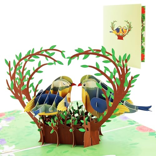 DorafiorA® 3D popup-kort fåglar – romantiskt gratulationskort | popup-kort för födelsedag, alla hjärtans dag, bröllop och årsdag | inkl. kuvert