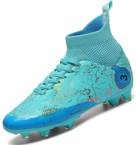 HODTOB Boys Football Boots Shoes Kids Girls Soccer Astro Turf High Top Spikes Non-Slip Junior Soccer Shoes Sports Athletics Training Shoes Outdoor Sneakers for Unisex Moon-4UK