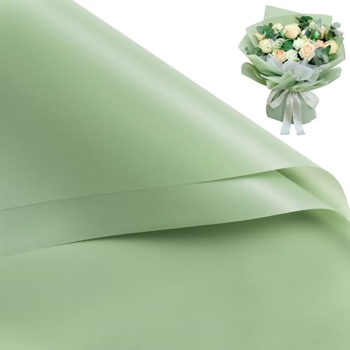 RUSPEPA 20 ark blomma presentpapper, vattentätt blombukett förpackningspapper, blomstertillbehör för födelsedag, fest, bröllop och gör-det-själv-hantverk - grön