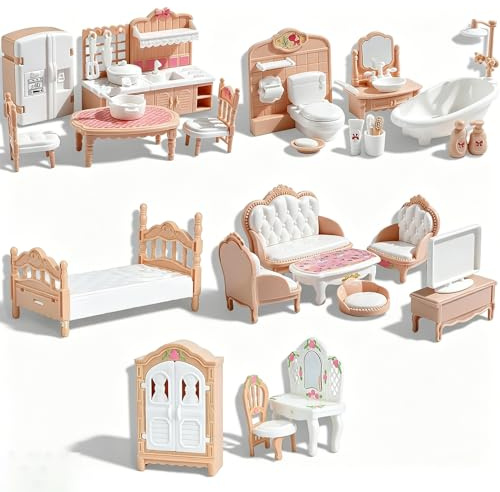 32pcs Miniature Dollhouse Furniture Set, Dolls House Furniture