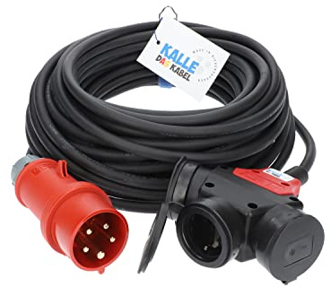 CEE-Verlängerungskabel Gummi H07RN-F 5G 2,5mm² auf 3-Fach SCHUKO Kupplung von KALLE DAS KABEL 10 Meter
