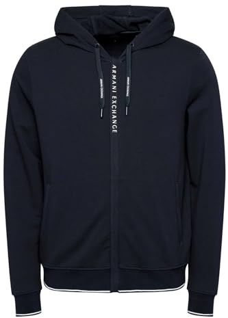 Armani Exchange Men's, Essential, Full Zip, Logo Lettering Hooded Sweatshirt, Navy, M