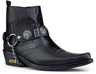 Män äkta läder gotisk cowboy rider ankelstövlar kedja västerländsk kubansk häl dans