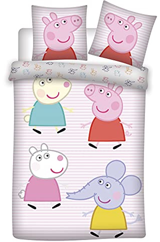 Parure da letto Peppa Pig 100% cotone, copripiumino rosa a righe 100 x 135 cm + federa 40 x 60 cm