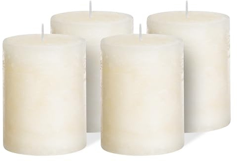 Brandsseller blockljus, set om 4, 7 x 10 cm, stämningsljus, julljus, adventskrans, kräm