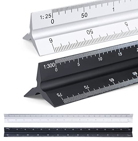 2 pezzi scala triangolare, 30 cm, in alluminio, righello triangolare, 1:20 1:25 1:50 1:75 1:100 1:150/1:100 1:200 1:250 1:300 1:400 1:500, set di righelli per arch. Ingegneri ure,studio architettonico